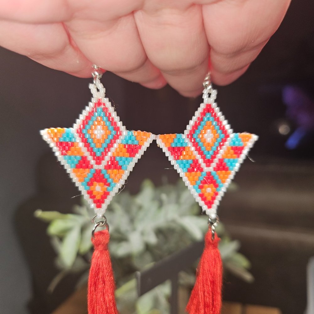 Handmade Southwestern Style Beaded Earrings - Becca - Picture 3 of 5